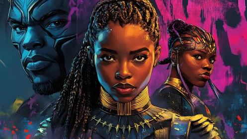 Stylized portrait trio of armored futuristic warriors.