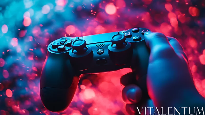 Gaming controller glows in neon bokeh for immersive play