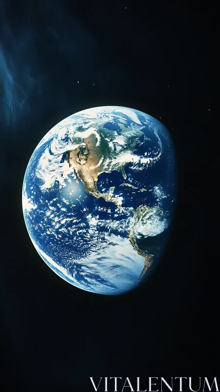 Planet Earth glows in deep space with luminous blue clouds