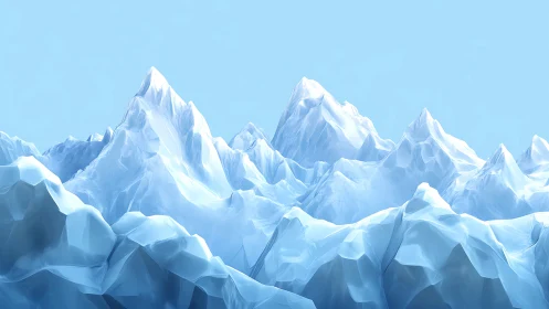 Polygonal ice mountain range extends under clear blue sky