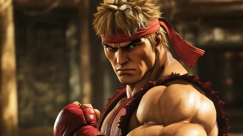 Focused warrior in red headband ready for a bold showdown.