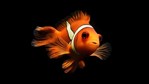Vivid Clownfish Portrait on Black Background, Hyperrealistic Style.
