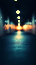 Defocused tunnel lights form a vanishing axis of neon bokeh