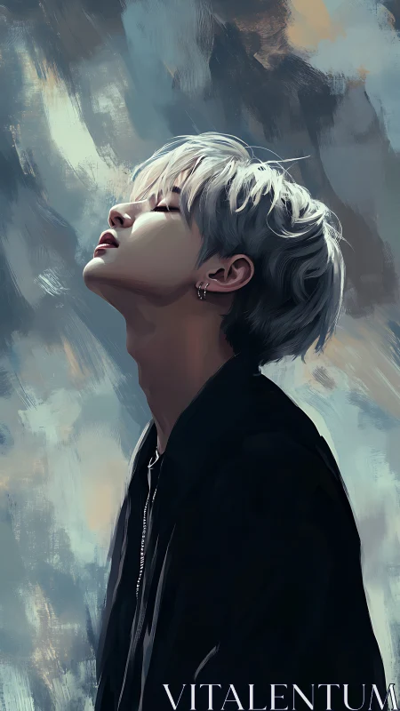 Digital portrait profile in atmospheric brushwork composition.