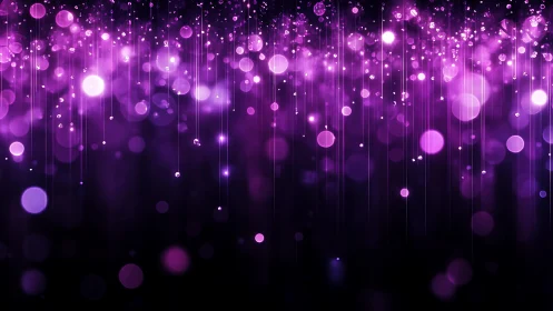 Glowing Purple Bokeh Lights with Vertical Streaks Abstract Art.