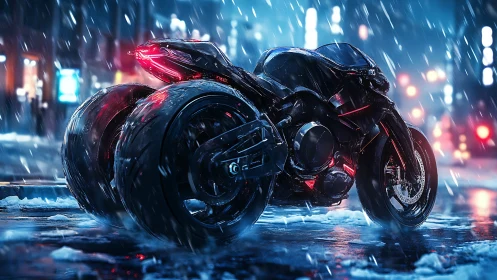 Night-streak hyperbike prowls neon rainslick city streets.
