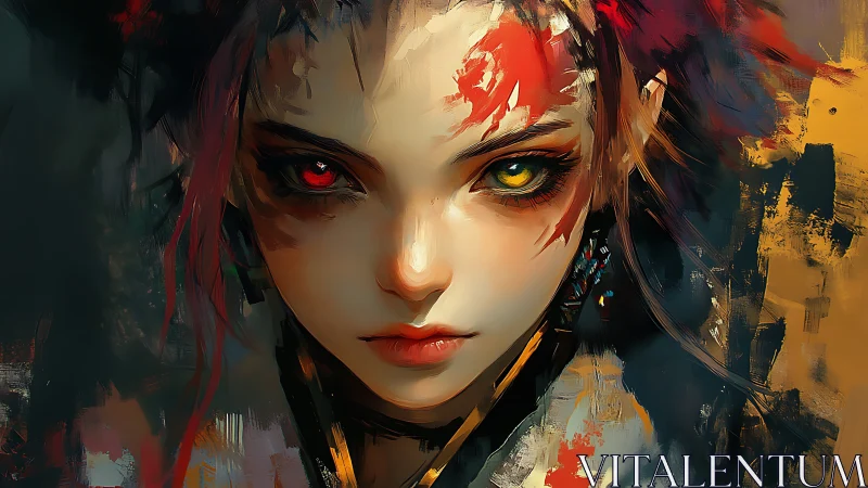 Heterochromatic warrior portrait in vivid digital brushwork