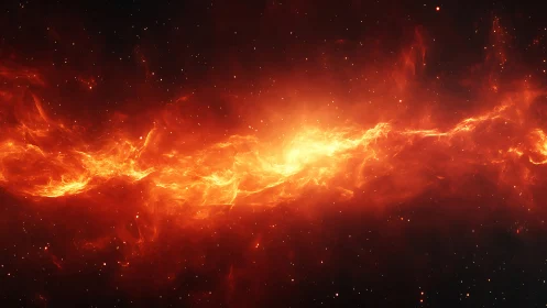 Fiery cosmic river glowing warmly across a starry night sky.