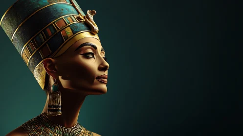 Regal desert queen in jeweled headdress of luminous gold.