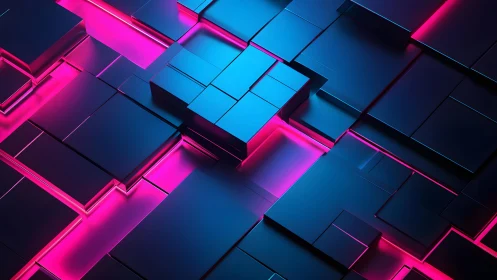 Futuristic 3D Cubes with Neon Pink and Blue Lighting Effect.