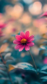 Vibrant Pink Cosmos Flower in Sharp Focus Against Blurred Garden