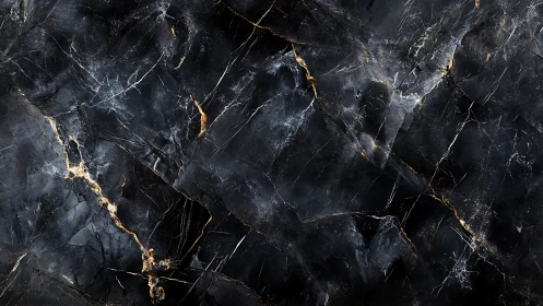 Dark marble slab with gold veining and fractured geometry.
