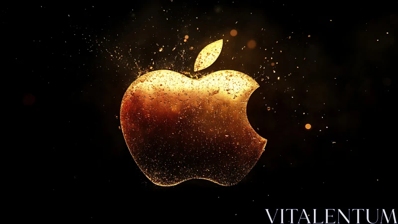 Golden apple-shaped logo is rendered with particle effects