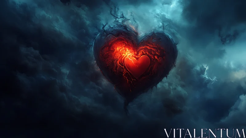Glowing Heart Aflame: Passion Rising Through Storms
