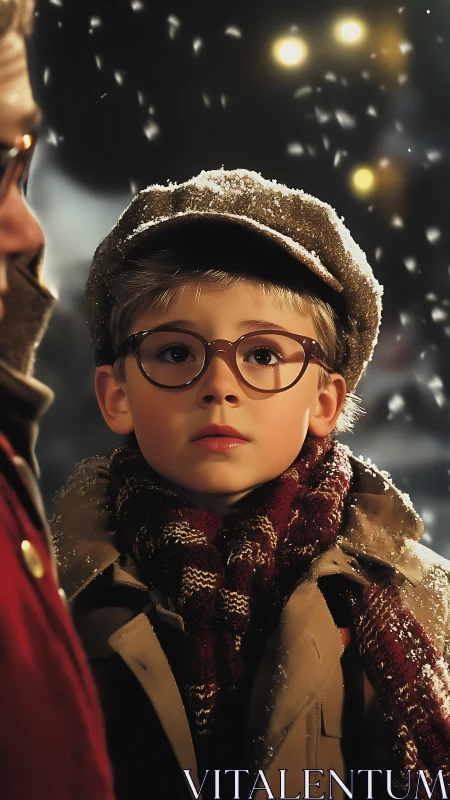 Snowlit wonder crowns a bundled child beneath winter sparks