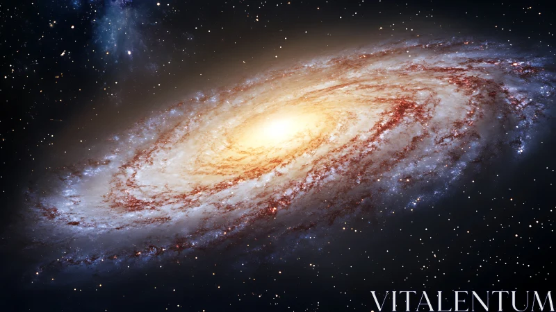 Glowing spiral galaxy swirling through a peaceful night sky.