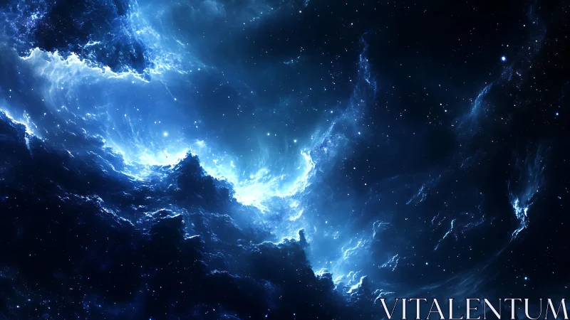 Stellar nebula storm glows through deep cosmic void.