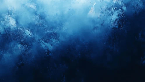 Abstract blue textured painting with deep oceanic tones and soft brushwork.