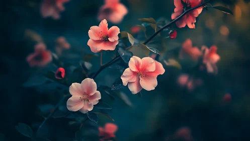 Coral Blossoms Glow in Evening's Tender Embrace