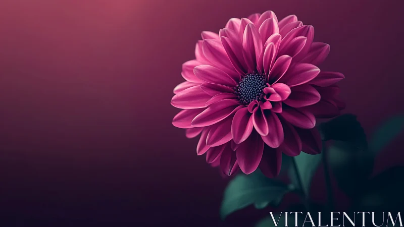 Vibrant Magenta Dahlia with Layered Petals Against Deep Burgundy Background