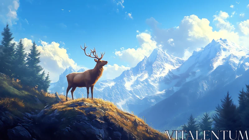 Majestic stag greeting crisp mountain morning light.