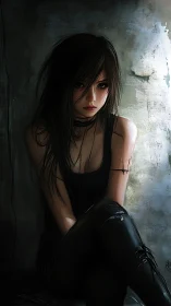 Melancholic goth girl rendered in moody digital chiaroscuro