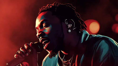 Soulful neon singer pouring heart into a glowing mic line.