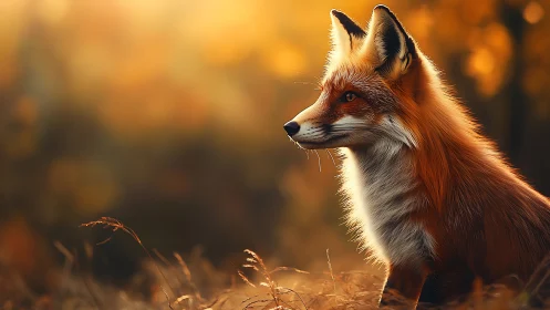 Autumn fox pauses in golden light and quiet forest calm