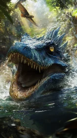 River-dragon lunges skyward while sunlight shatters the jungle