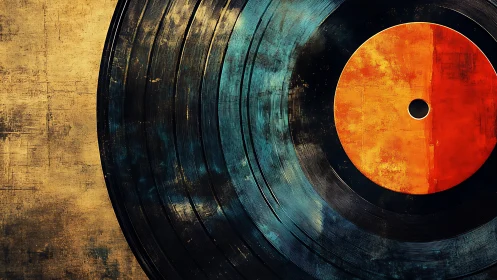Vinyl universe spinning under weathered golden twilight.