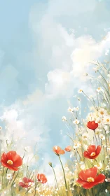 Blooming Poppies Dance Under Soft, Dreamy Skies