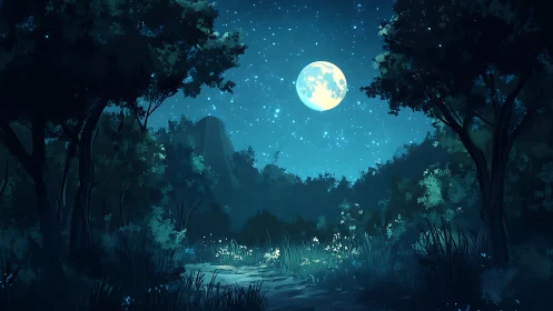Moonlit Forest Cathedral: Where Shadows Dance with Starlight.