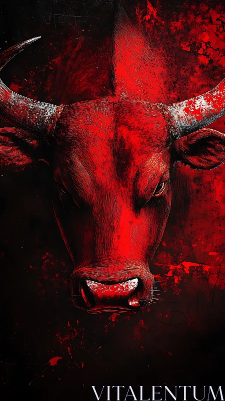 Red bull head illustration dominates dark splattered background