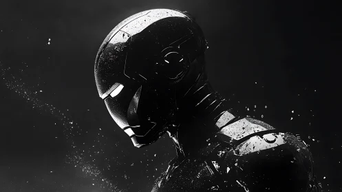 Dark chrome android portrait in fragmented motion study.