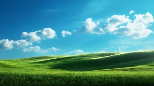Rolling green hills whisper under an enormous digital sky