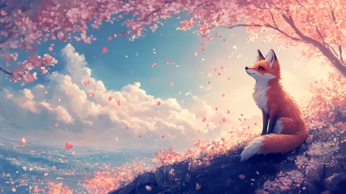 Digital fox illustration depicts seated animal under blossoms