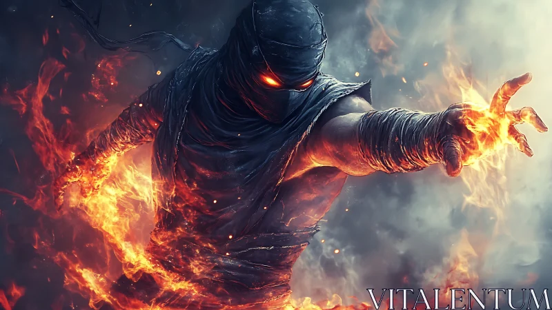 Flamebound wraith hurls molten fury into storming dusk.