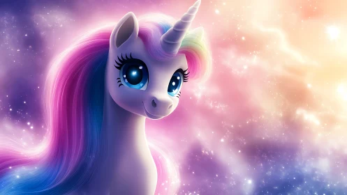 Radiant pastel unicorn drifting through luminous nebula skies.