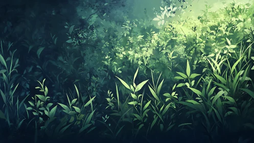 Luminous Verdant Canopy: Layered Botanical Depth Rendering.