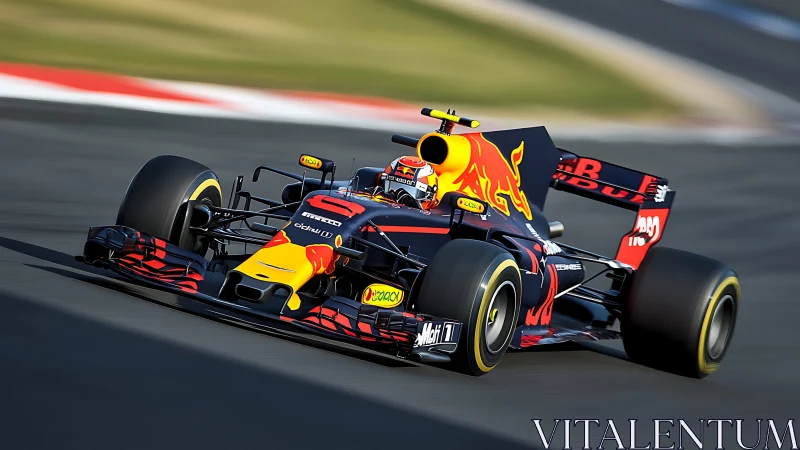 Formula 1 race car accelerates through track corner