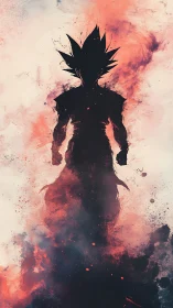 Shadow-charged warrior rising through cosmic embers.