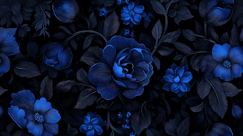 Luminous Blue Floral Pattern Against Deep Darkness.