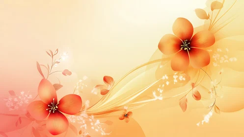 Gradient flowers flow red to gold in abstract botanical design