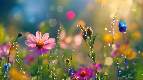 Morning Garden Magic: Dewy Wildflowers in Soft Light.