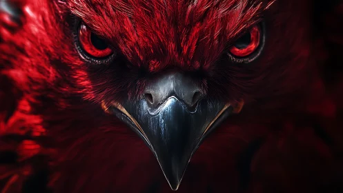 Intense Red Hawk Close-Up with Dramatic Lighting and Detail.