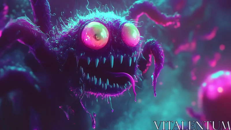 Bioluminescent multi-limbed creature is rendered in neon tones