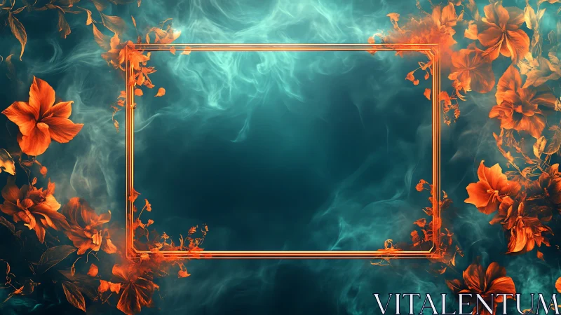 Orange Flowers Framed in Turquoise Mist.