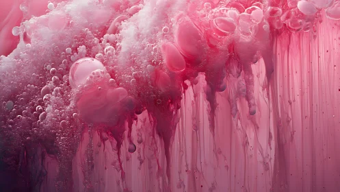 Liquid crimson bubbles in cascading abstract motion.