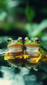Two tiny frog friends sharing a quiet jungle mirror moment.