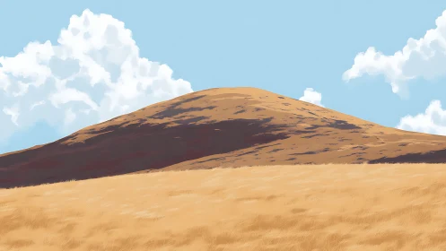 Gentle golden hill invites slow moments under bright clouds